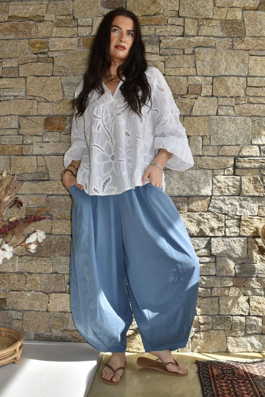 Inga Stretch Poplin Cotton Barrel Pant Denim